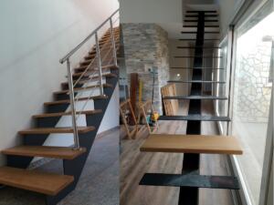 Escalera con estructura de hierro y pasos madera