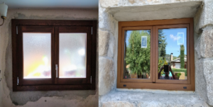 Ventana  madera y aluminio 2 hojas (interiorcolor nogal y exterior aluminio color embero )