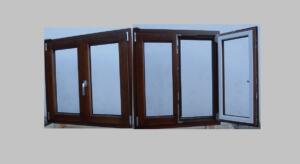 Ventana de madera y aluminio 2 hojas ( interior  color nogal y exterior aluminio blanco )