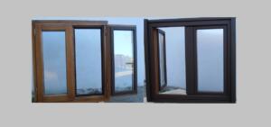 Ventana de madera y aluminio 2 hojas ( interior color miel y exterior aluminio color oxido) 